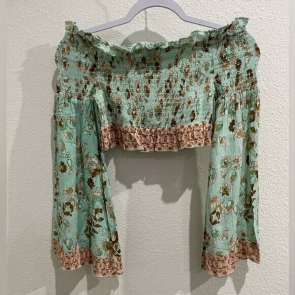 New Anthropologie Boho Festival Crop Top Bell Sleeve Stretch Feminine Western - Picture 6 of 6